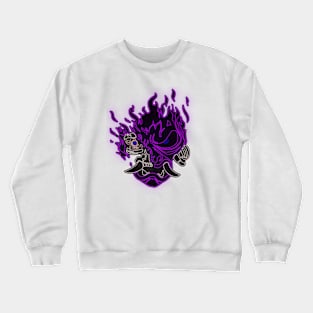 Purple Neon Fire Samurai Skull Crewneck Sweatshirt